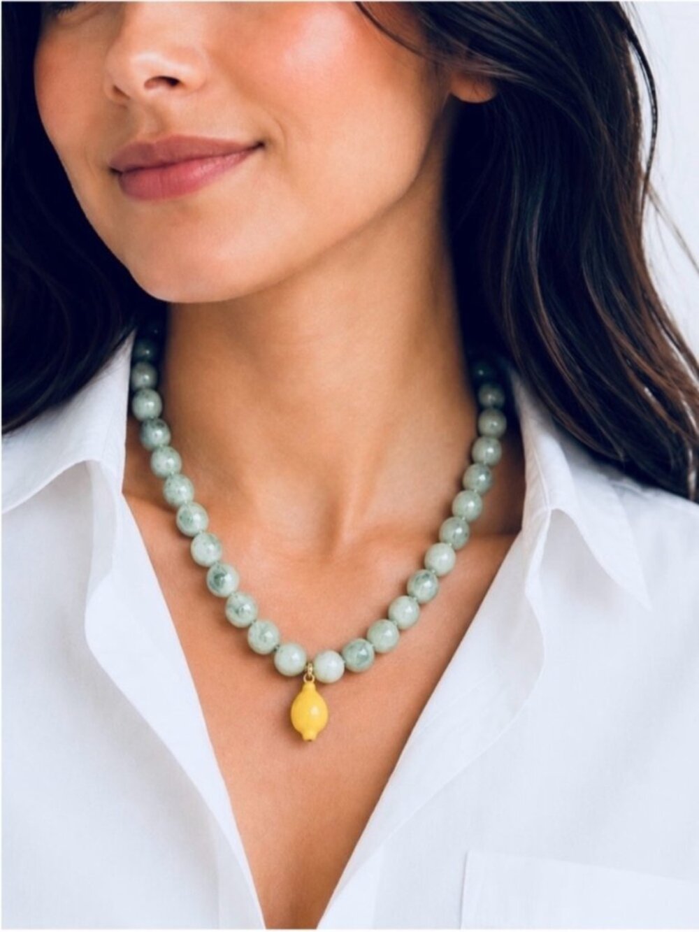 New! Coastal Green Beaded Lemon Necklace NWOT 1049